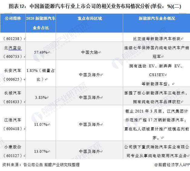 图表12：中国新能源汽车行业上市公司的相关业务布局情况分析(单位：%)(二)