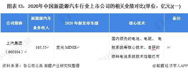 图表13：2020年中国新能源汽车行业上市公司的相关业绩对比(单位：亿元)(一)